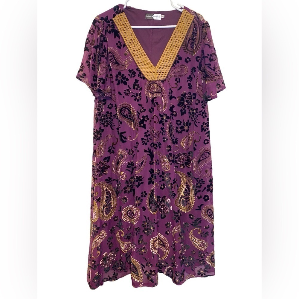 Piper & Scoot The Albie Burnout Purple Velvet Dress Women’s Size XXL